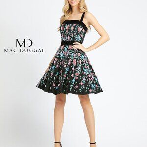 NWT Mac Duggal Sequin Floral Fit & Flare Mini Dress size 2 4984 BLACK MULTI